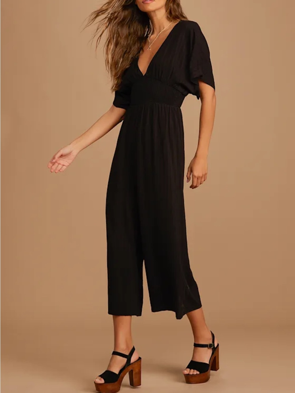 Lulus Spend Some Time Black
Smocked Short Sleeve Jumpsuit